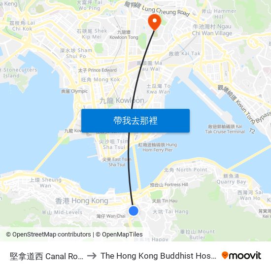 堅拿道西 Canal Road West to The Hong Kong Buddhist Hospital Block D map