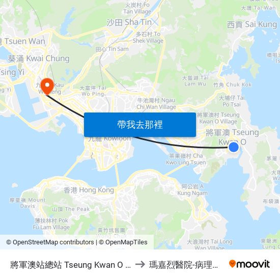 將軍澳站總站 Tseung Kwan O Station Bus Terminus to 瑪嘉烈醫院-病理學及醫療支援樓 map