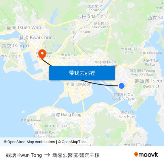 觀塘 Kwun Tong to 瑪嘉烈醫院-醫院主樓 map