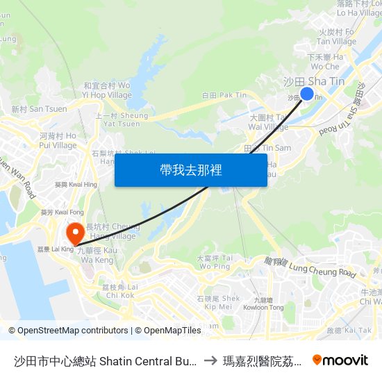 沙田市中心總站 Shatin Central Bus Terminus to 瑪嘉烈醫院荔景大樓 map