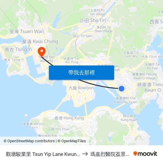 觀塘駿業里 Tsun Yip Lane Kwun Tong to 瑪嘉烈醫院荔景大樓 map