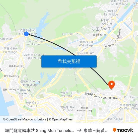 城門隧道轉車站 Shing Mun Tunnels Bus Interchange to 東華三院黃大仙醫院 map