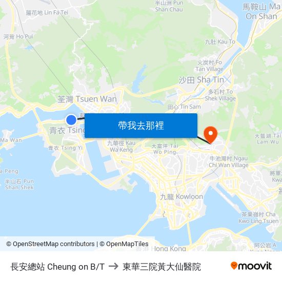 長安總站 Cheung on B/T to 東華三院黃大仙醫院 map