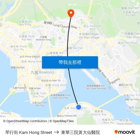 琴行街 Kam Hong Street to 東華三院黃大仙醫院 map