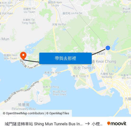 城門隧道轉車站 Shing Mun Tunnels Bus Interchange to 小欖醫院 map