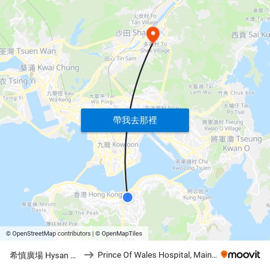 希慎廣場 Hysan Place to Prince Of Wales Hospital, Main Block map