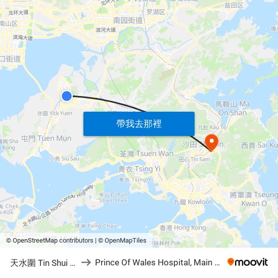 天水圍 Tin Shui Wai to Prince Of Wales Hospital, Main Block map