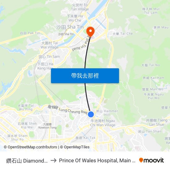 鑽石山 Diamond Hill to Prince Of Wales Hospital, Main Block map