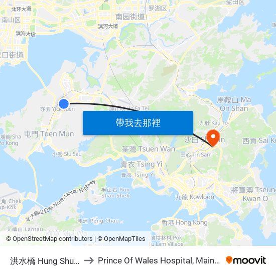 洪水橋 Hung Shui Kiu to Prince Of Wales Hospital, Main Block map