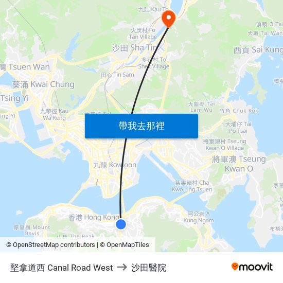 堅拿道西 Canal Road West to 沙田醫院 map