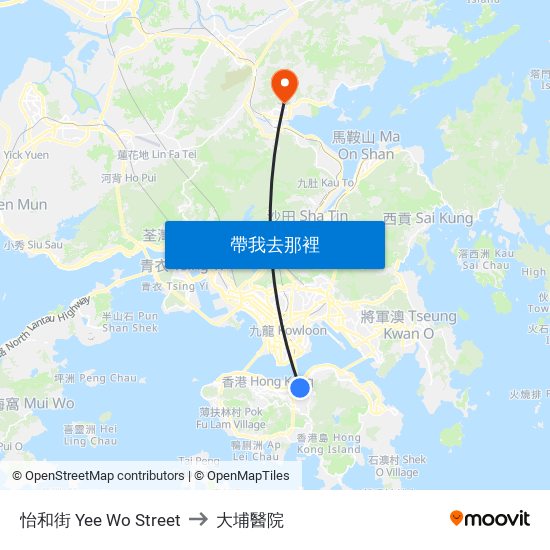 怡和街 Yee Wo Street to 大埔醫院 map