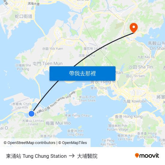 東涌站 Tung Chung Station to 大埔醫院 map