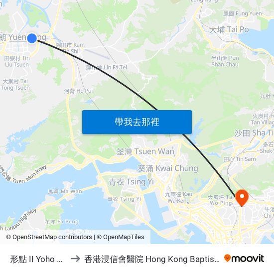 形點 II Yoho Mall II to 香港浸信會醫院 Hong Kong Baptist Hospital map