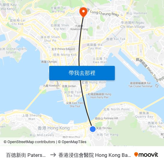 百德新街 Paterson Street to 香港浸信會醫院 Hong Kong Baptist Hospital map