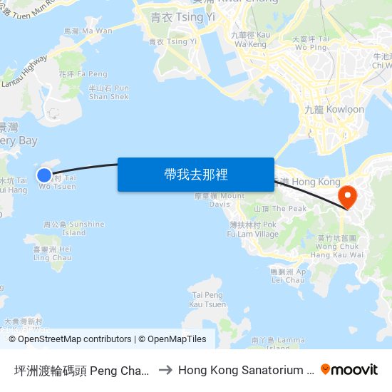 坪洲渡輪碼頭 Peng Chau Ferry Pier to Hong Kong Sanatorium & Hospital map