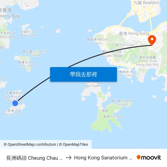 長洲碼頭 Cheung Chau Ferry Pier to Hong Kong Sanatorium & Hospital map