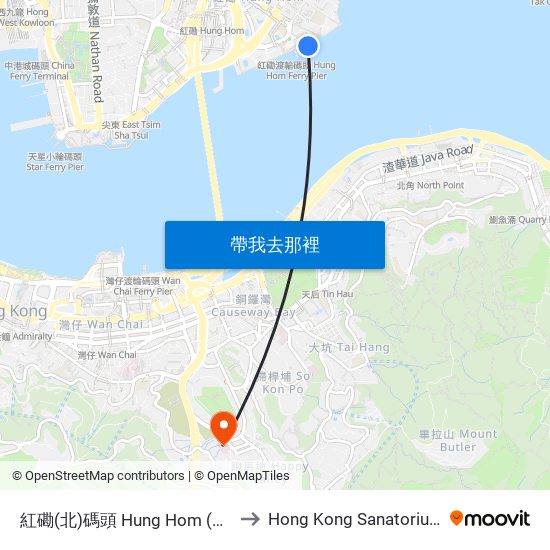 紅磡(北)碼頭 Hung Hom (North) Ferry Pier to Hong Kong Sanatorium & Hospital map