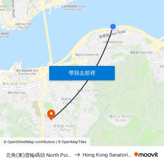 北角(東)渡輪碼頭 North Point (East) Ferry Pier to Hong Kong Sanatorium & Hospital map