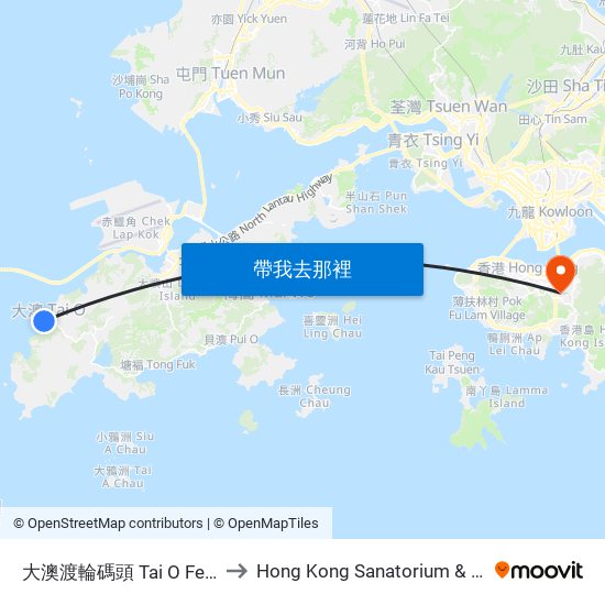 大澳渡輪碼頭 Tai O Ferry Pier to Hong Kong Sanatorium & Hospital map