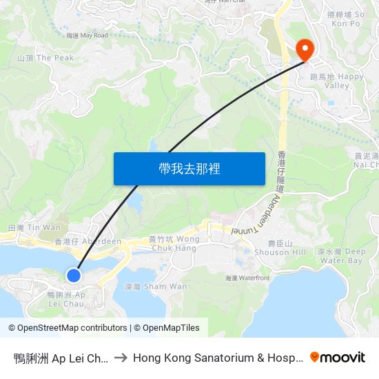 鴨脷洲 Ap Lei Chau to Hong Kong Sanatorium & Hospital map