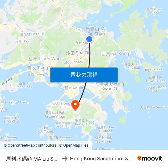 馬料水碼頭 MA Liu Shui Pier to Hong Kong Sanatorium & Hospital map