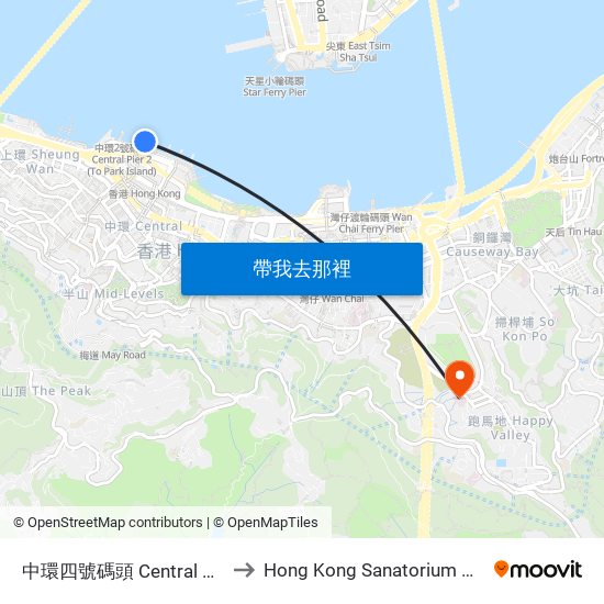 中環四號碼頭 Central Pier No. 4 to Hong Kong Sanatorium & Hospital map