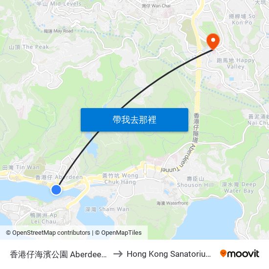 香港仔海濱公園 Aberdeen Promenade to Hong Kong Sanatorium & Hospital map