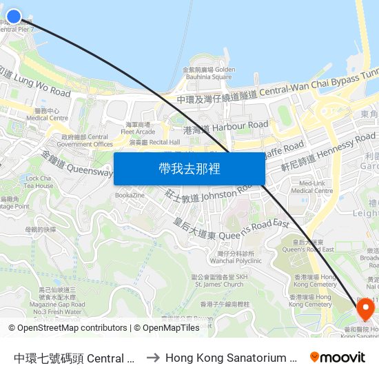 中環七號碼頭 Central Pier No. 7 to Hong Kong Sanatorium & Hospital map