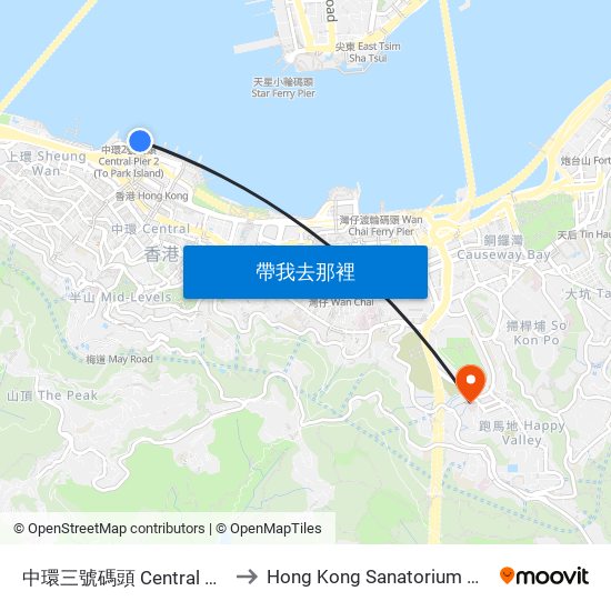中環三號碼頭 Central Pier No. 3 to Hong Kong Sanatorium & Hospital map