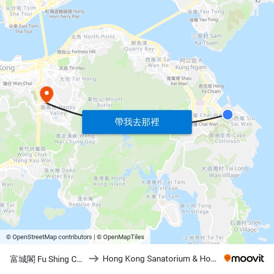 富城閣 Fu Shing Court to Hong Kong Sanatorium & Hospital map