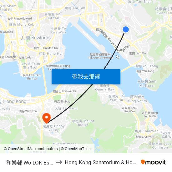 和樂邨 Wo LOK Estate to Hong Kong Sanatorium & Hospital map