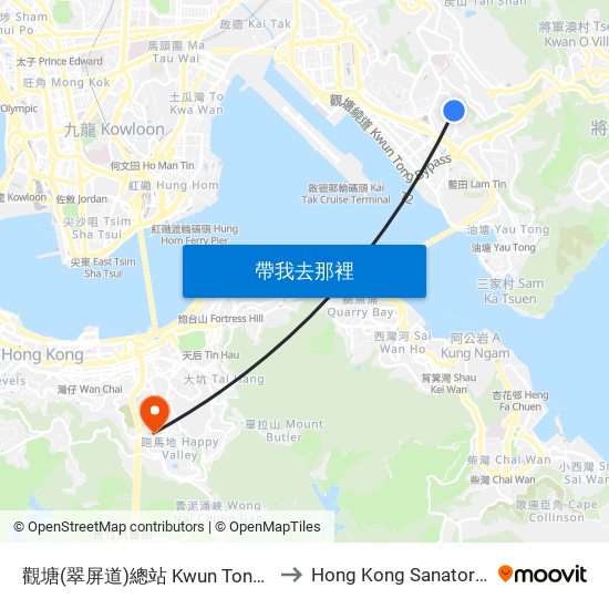 觀塘(翠屏道)總站 Kwun Tong (Tsui Ping Rd.) B/T to Hong Kong Sanatorium & Hospital map