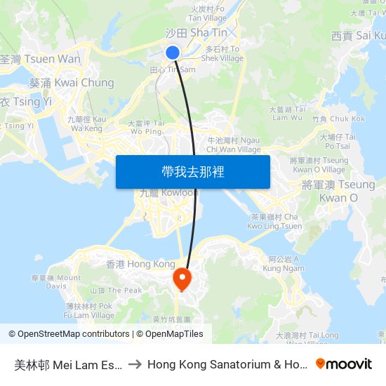 美林邨 Mei Lam Estate to Hong Kong Sanatorium & Hospital map