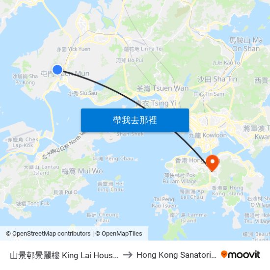 山景邨景麗樓 King Lai House Shan King Estate to Hong Kong Sanatorium & Hospital map