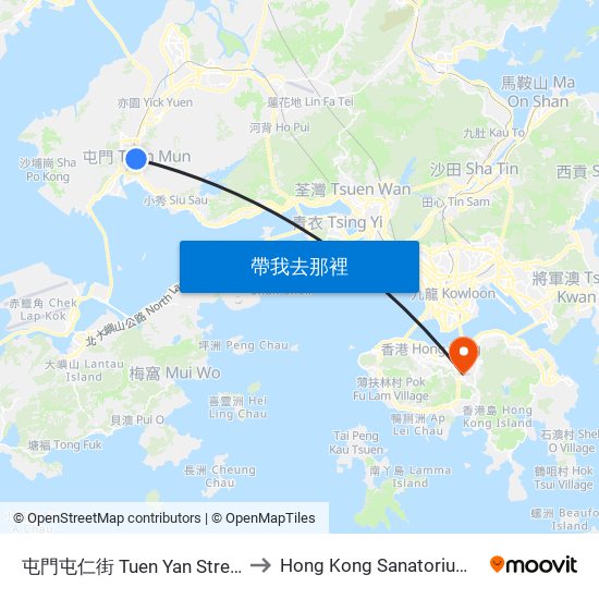 屯門屯仁街 Tuen Yan Street Tuen Mun to Hong Kong Sanatorium & Hospital map