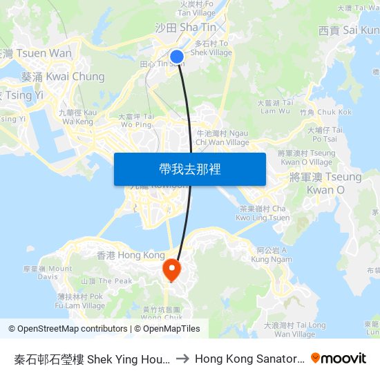 秦石邨石瑩樓 Shek Ying House Chun Shek Estate to Hong Kong Sanatorium & Hospital map