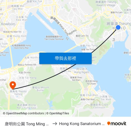 唐明街公園 Tong Ming Street Park to Hong Kong Sanatorium & Hospital map
