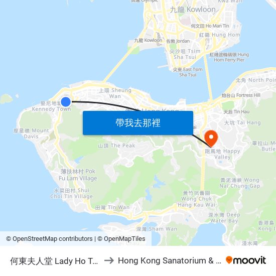 何東夫人堂 Lady Ho Tung Hall to Hong Kong Sanatorium & Hospital map