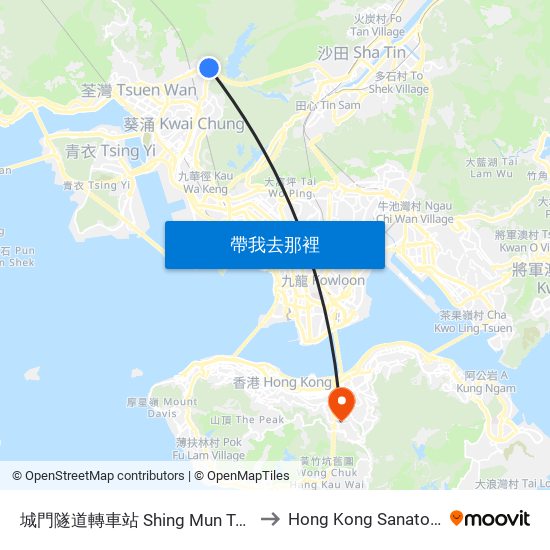 城門隧道轉車站 Shing Mun Tunnels Bus Interchange to Hong Kong Sanatorium & Hospital map