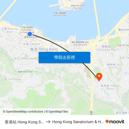 香港站 Hong Kong Station to Hong Kong Sanatorium & Hospital map