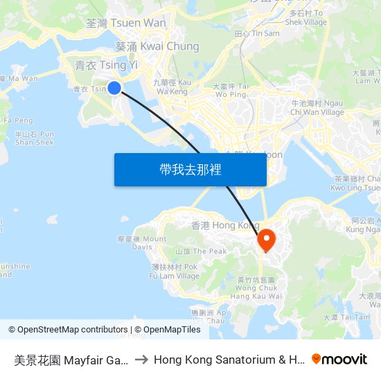 美景花園 Mayfair Gardens to Hong Kong Sanatorium & Hospital map