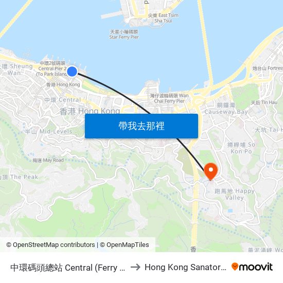中環碼頭總站 Central (Ferry Piers) Bus Terminus to Hong Kong Sanatorium & Hospital map