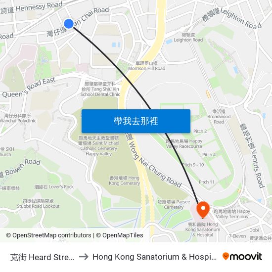克街 Heard Street to Hong Kong Sanatorium & Hospital map