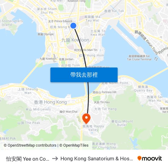 怡安閣 Yee on Court to Hong Kong Sanatorium & Hospital map