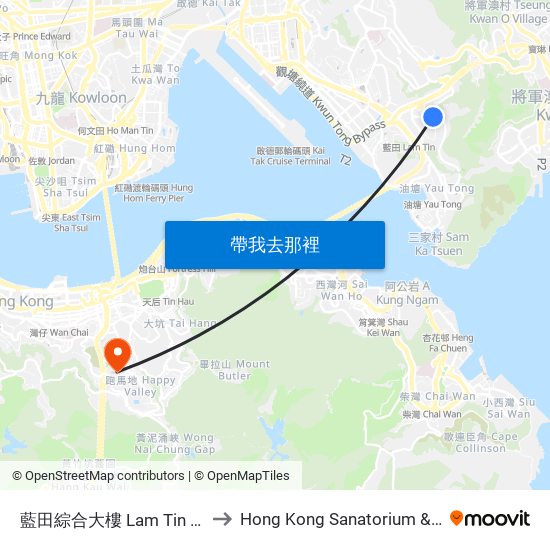 藍田綜合大樓 Lam Tin Complex to Hong Kong Sanatorium & Hospital map