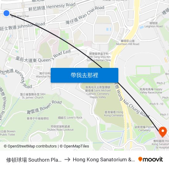 修頓球場 Southorn Playground to Hong Kong Sanatorium & Hospital map