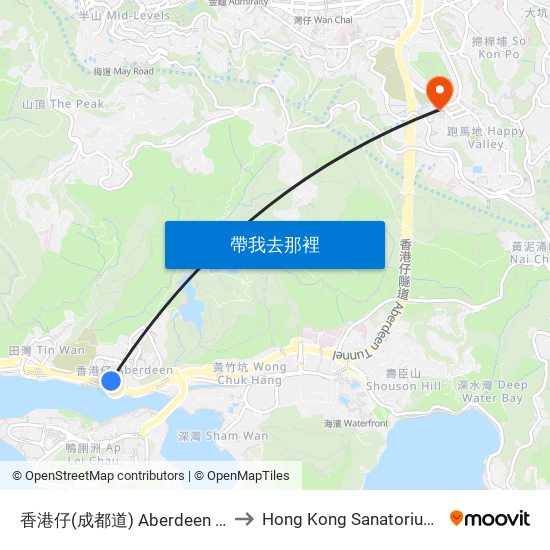 香港仔(成都道) Aberdeen (Chengtu Rd.) to Hong Kong Sanatorium & Hospital map