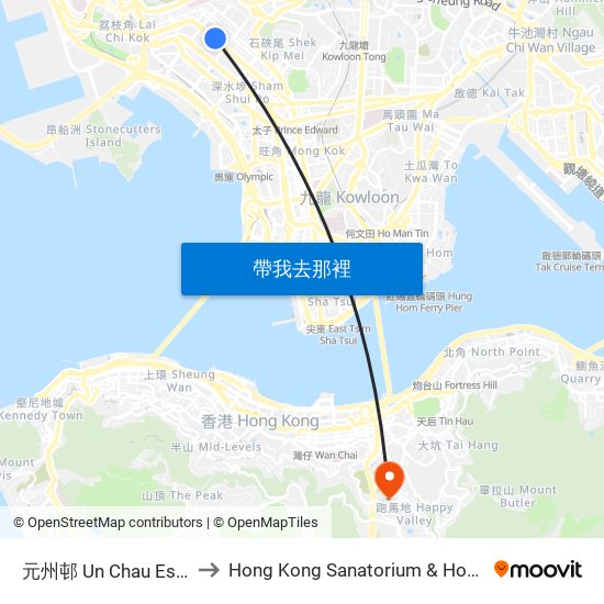 元州邨 Un Chau Estate to Hong Kong Sanatorium & Hospital map