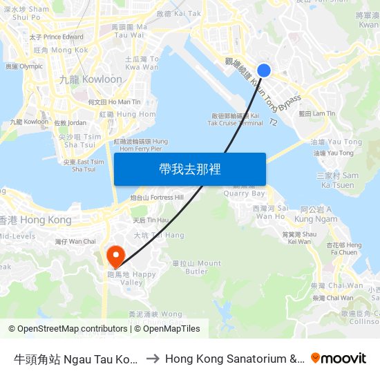 牛頭角站 Ngau Tau Kok Station to Hong Kong Sanatorium & Hospital map