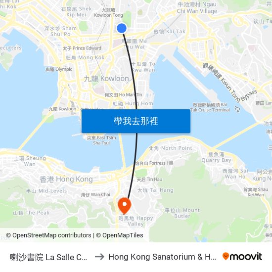 喇沙書院 La Salle College to Hong Kong Sanatorium & Hospital map